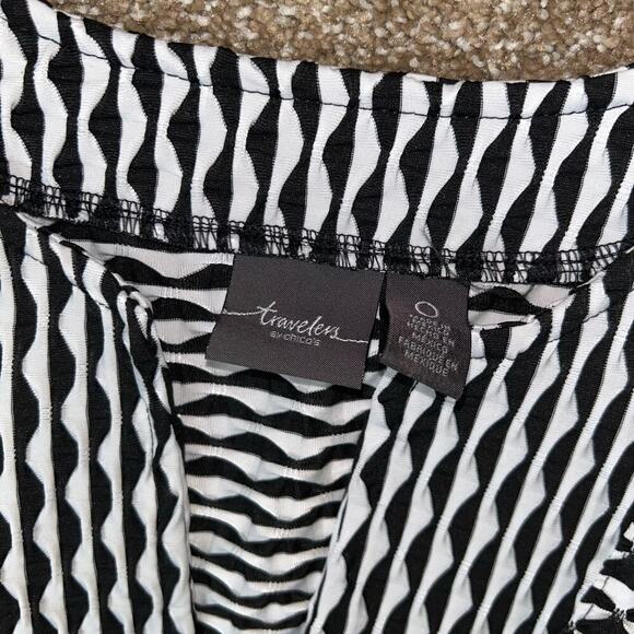 Chicos Travelers blazer Black White Jacquard Textured Zip Jacket 3/4 Sleeve SZ 0 - Picture 4 of 9